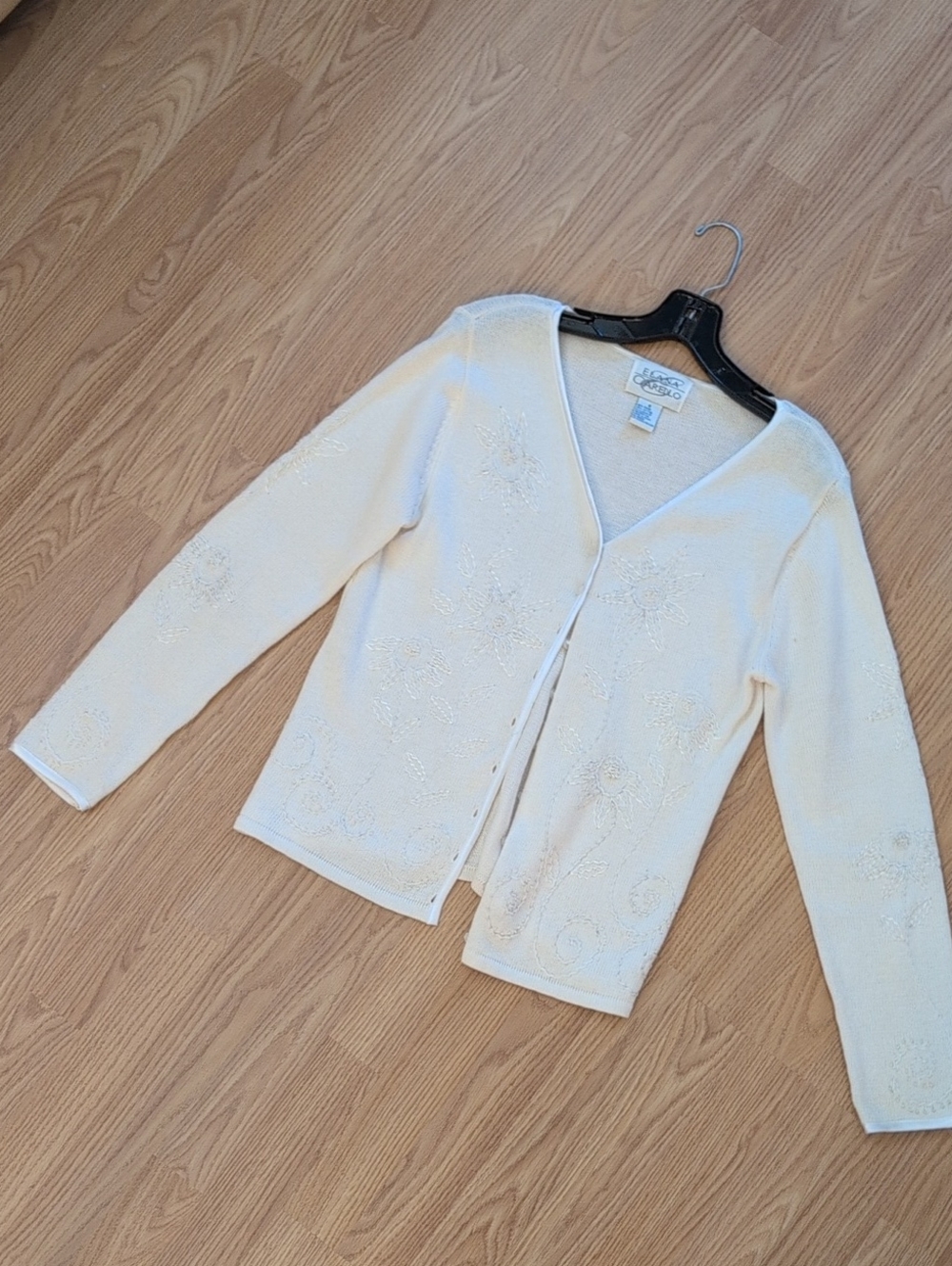 Elana Carello Cream Beaded Button-Front Cardigan